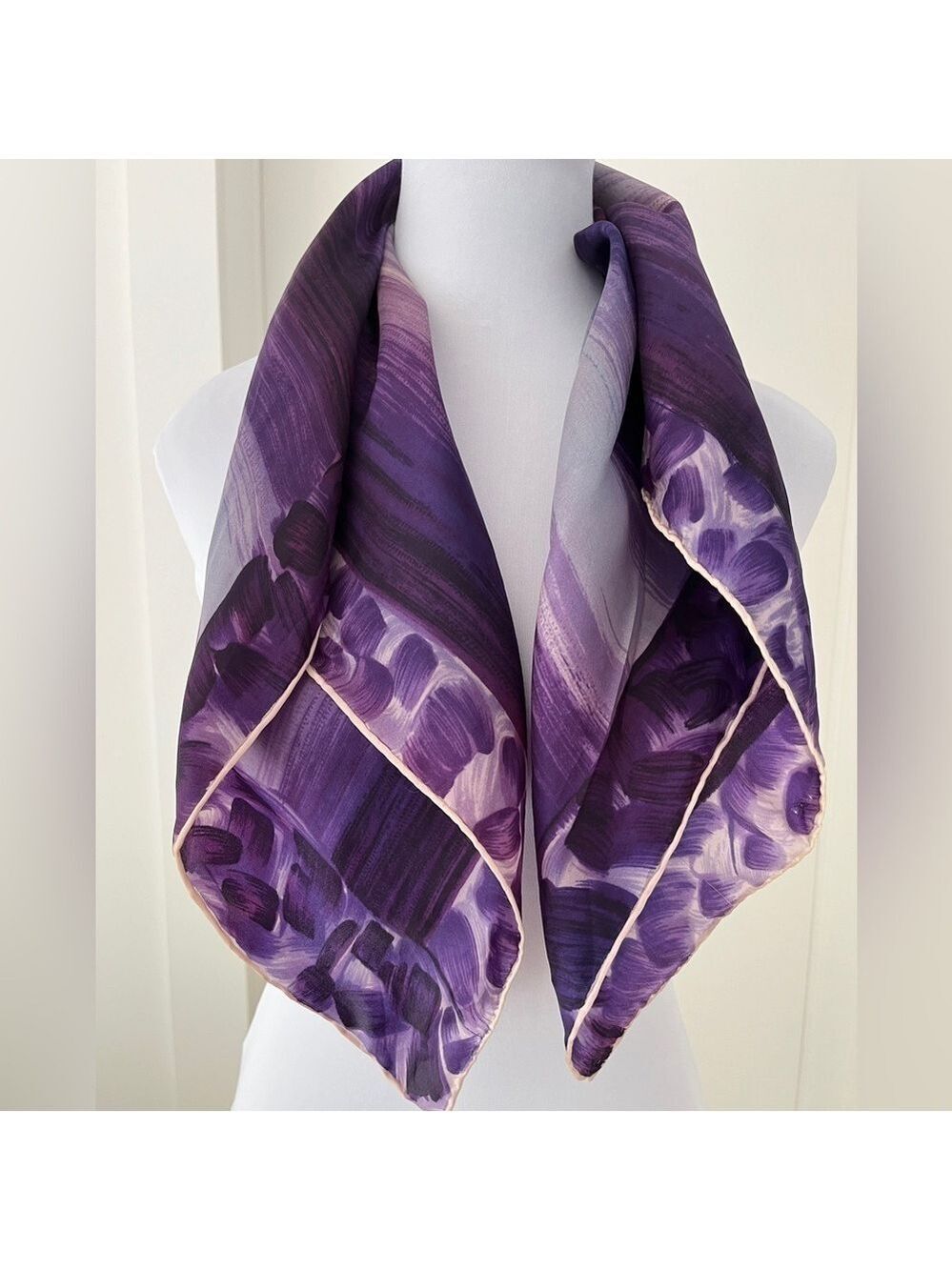 VINTAGE Acetate Made in Japan Scarf Hand Rolled Hem Purple Ombre Stripe Chic